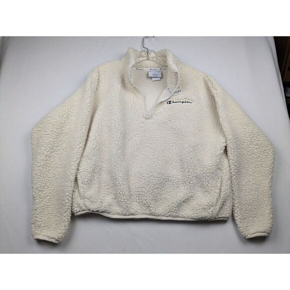 Champion Sherpa Jacket Women's Large Ivory 100% Polyester Authentic Quarter Zip - Picture 6 of 9